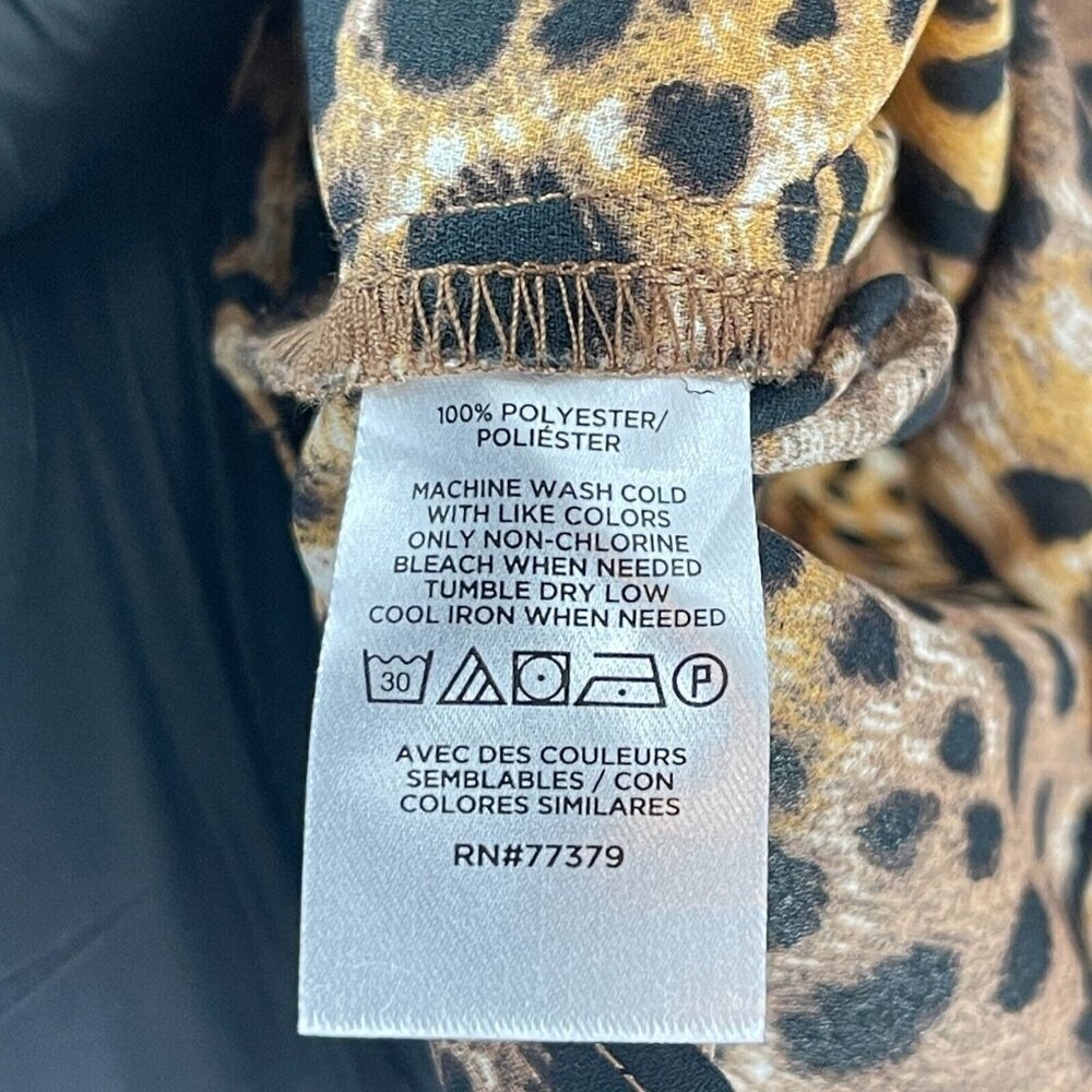 Ann Taylor Factory Brown Animal Print Shirt Womens Long Sleeve High Neck Size MP - Picture 11 of 15
